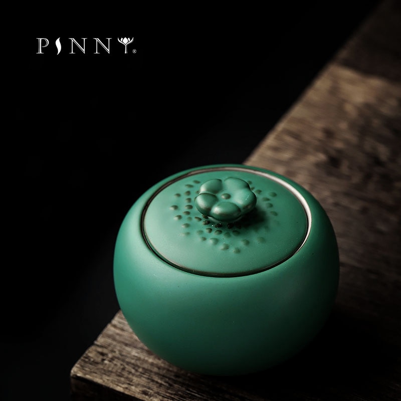 GREMBIULE Stile Giapponese Ceramica Grossolana tazza di Tè Vaso di Ceramica Verde Scuro Smalto Tè di Stoccaggio mini Portatile Vaso Sigillato Contenitori Di Stoccaggio