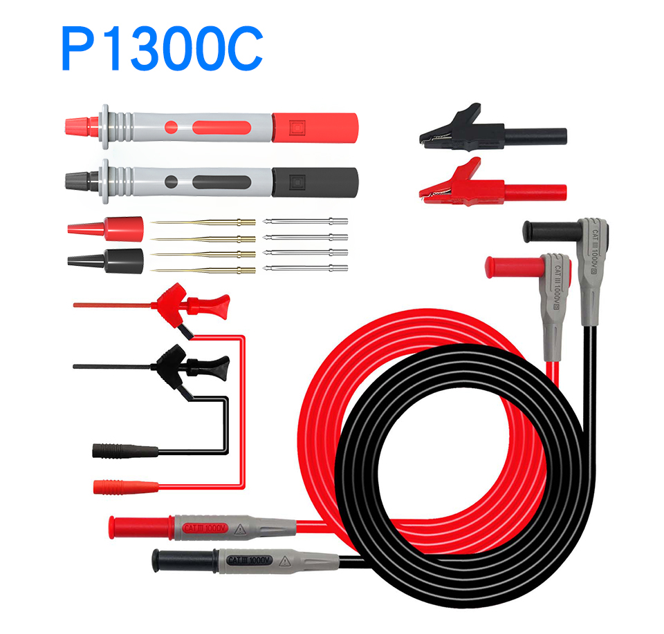 Cleqee  p1300 serie multimeter testledninger sæt 4mm bananstik kabler krokodille test krog clip probes spade stik bilværktøj: P1300c