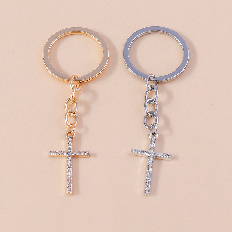 Porte-clés religieux croix en cristal biscuits pour femmes et filles, porte-clés, porte-clés, breloques de sac à main, bijoux à bricoler soi-même, , luxe: Gris clair