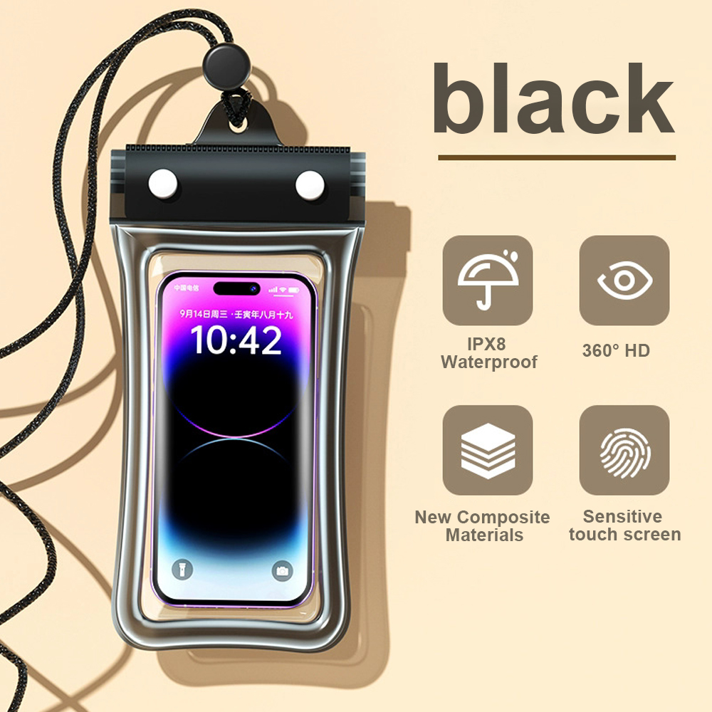 Waterdichte telefoonhoes Zwemmen Waterdichte tas Universele onderwatertelefoonbeschermhoes PVC-hoes voor iPhone 15 14 13 Pro Max: Black