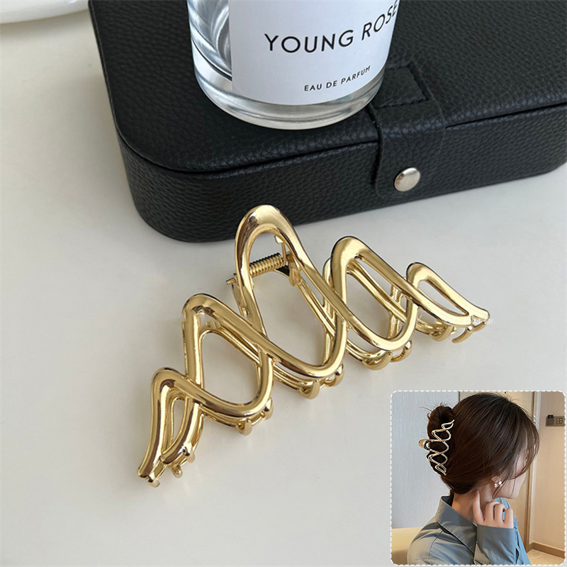 Pinza para el pelo para mujer, pinza para el pelo de Metal dorado y plateado con ondas geométricas elegantes, accesorios grandes, pinzas de mandíbula de cangrejo Punk, tocado 2023: Negro