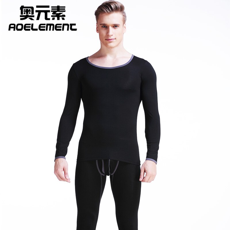 Basique homme sous-vêtement thermique ensemble coton section mince serré col bas grand col rond chemise longue john hommes thermique hommes bas: black / XXL