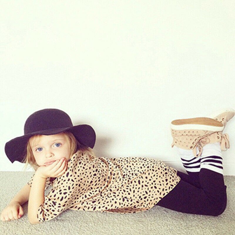 Imcute Baby Cute Baby Kids Girls Leopard Print 3/4 Sleeve Tops T-Shirts Party Dress Sundress