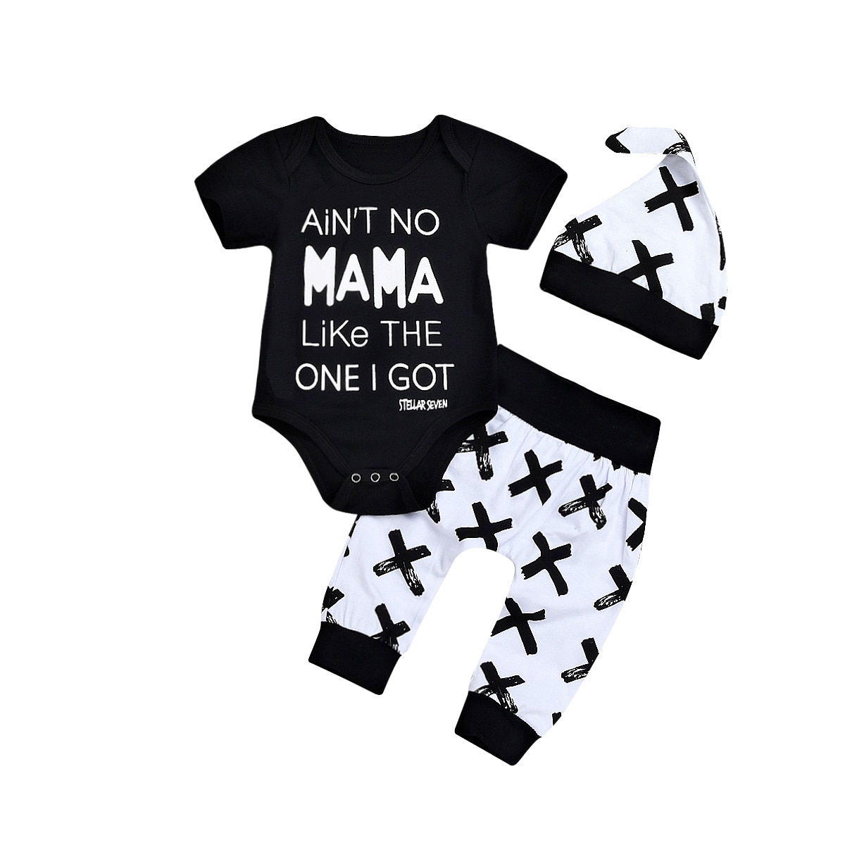 3 stk baby gutt jenter mamma topper romper + langbukser lue antrekk sett nyfødte barneklær