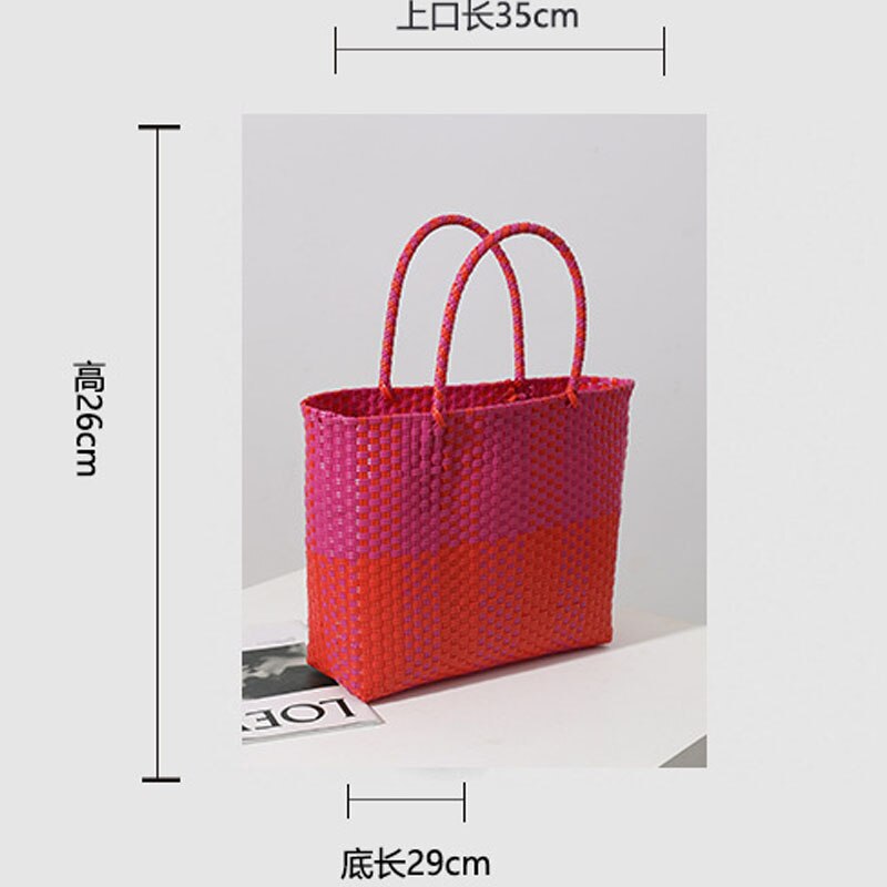 Bolso de Plástico portátil tejido a mano para mujer, bolsa cuadrada de gran capacidad que combina con todo, ideal para compras, ocio, cesta de verduras, novedad