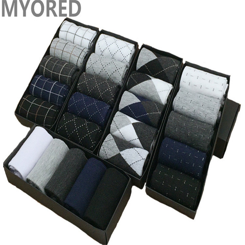 MYORED summer combed cotton breathable short business socks men dot diamond line solid color socken formal dress NO Box 5pair