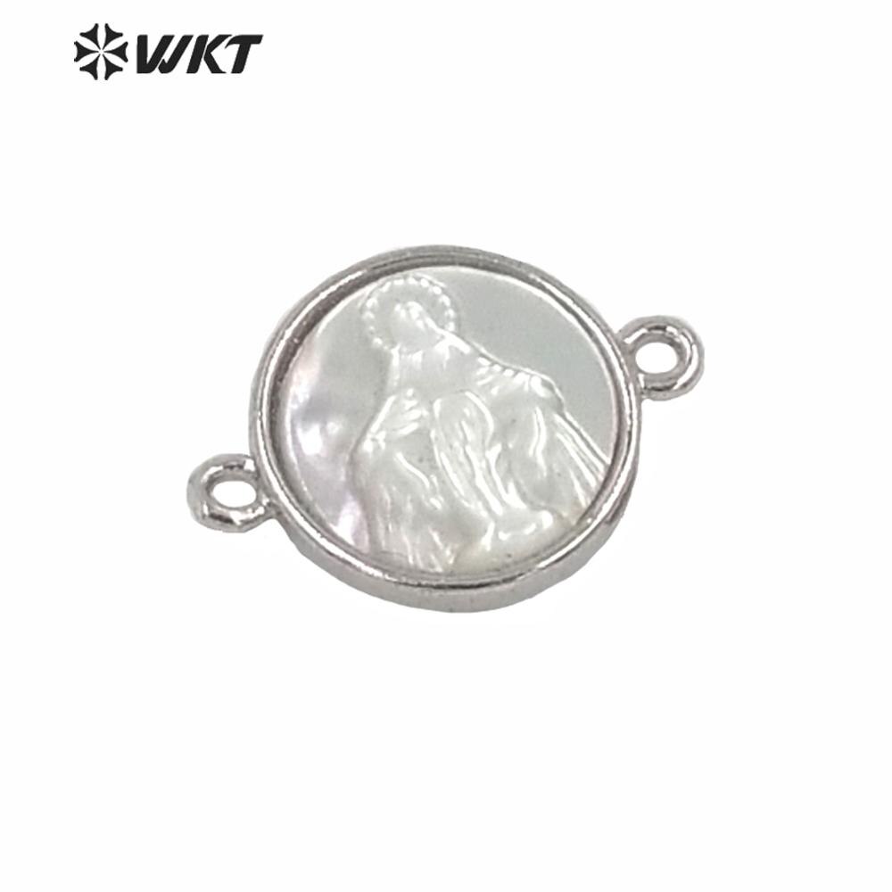 MP170 Religieuze Gold Metal Bezel Hanger Wit Shell Tiny Charm Jezus Connector Hanger Dubbele Haken Vrouwen Sieraden Shell: B
