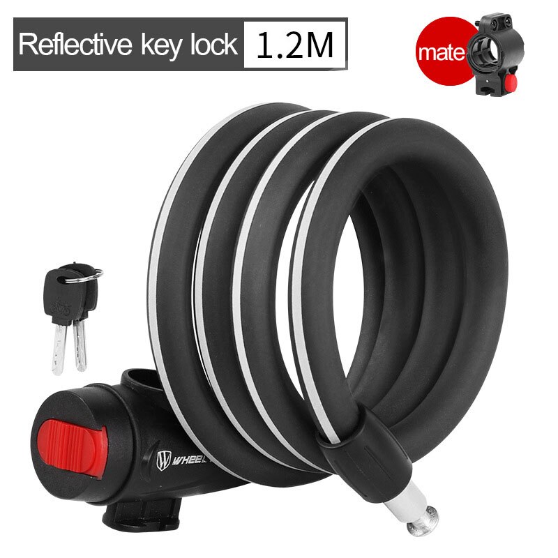 Reflective Bike Lock Code/Key Bicycle Cable Lock Anti-theft mtb antivol velo candado bicicleta Long Motorcycle Lock 1.2m/1.8m: 1.2m key lock