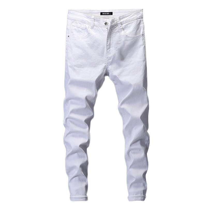 Skinny jeans heren effen witte heren jeans merk stretch casual heren mode denim broek casual yong boy studenten broeken: 32