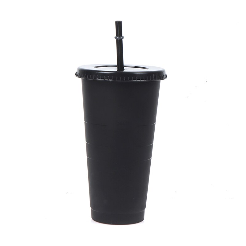 Black White Straw Cup with Lid Mugs Plastic Tumbler Matte Coffe Bottle Cup Food Grade PP Plastic Drink Coffee Mug 5pcs/set 710ml: Black