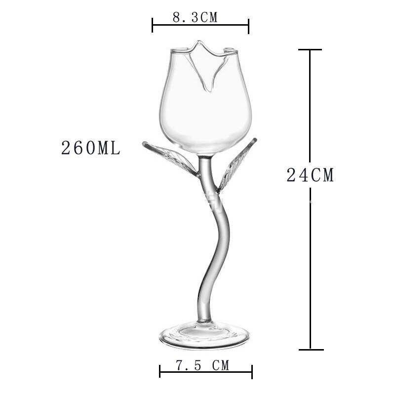 High Rose Shape Goblet Transparent Pink Rose with Leaves Wine Champagne Glasses Romantic Water Cups: 260ml 1pc