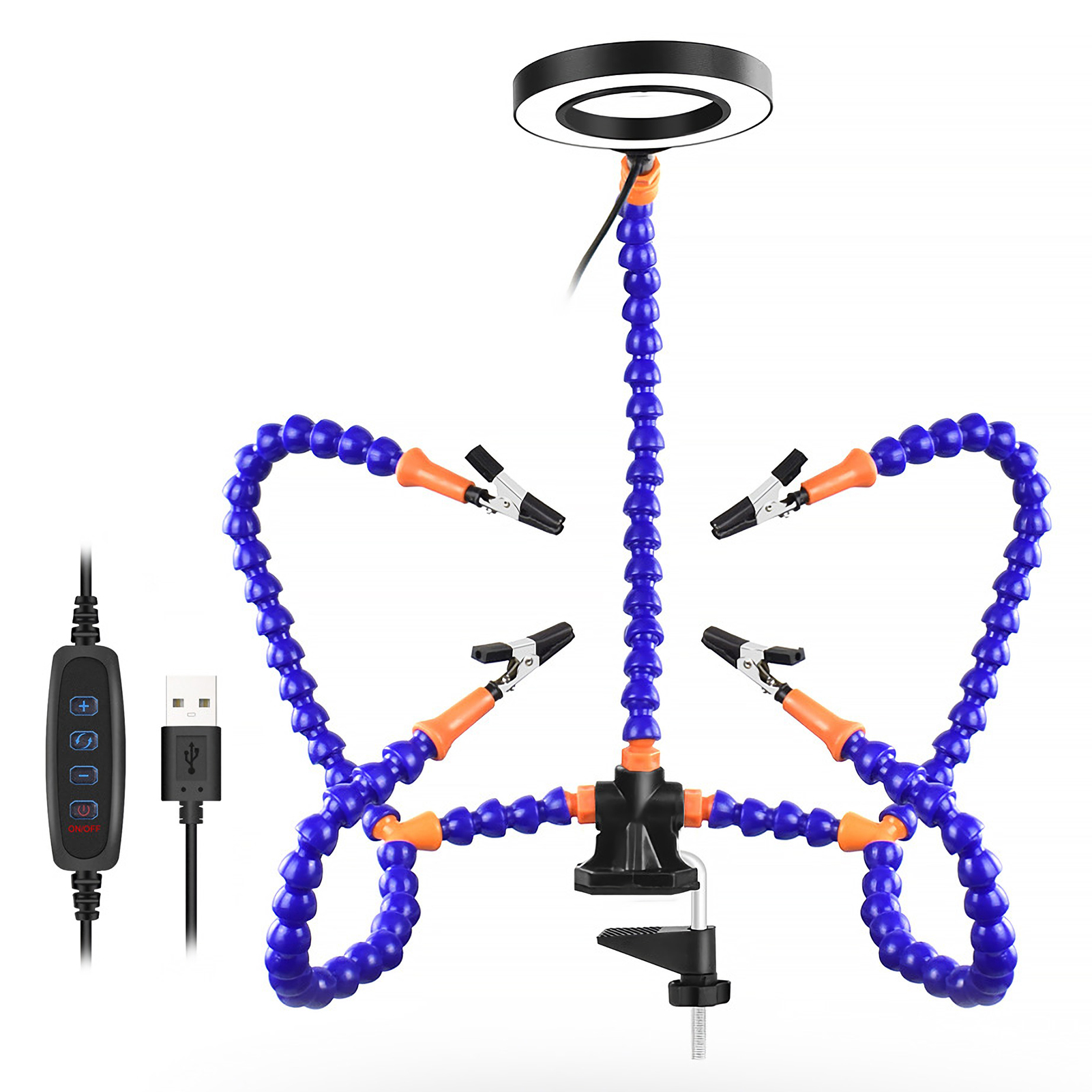 Table Clamp Soldering Helping Hand Third Hand Tool Soldering Station USB 3X Illuminated Magnifier Welding Repair Tool: BLUE