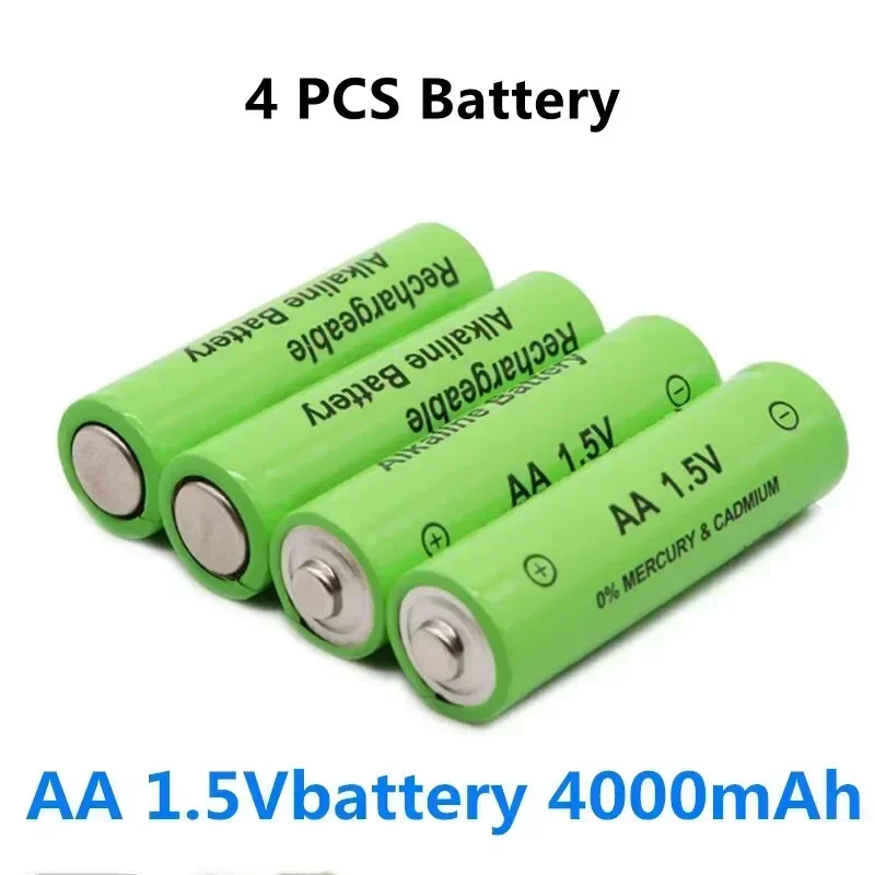 100% AA battery 4000mAh rechargeable battery AA 1.5V Rechargeable Alcalinas drummey +1pcs 4-cell battery charger: Yellow