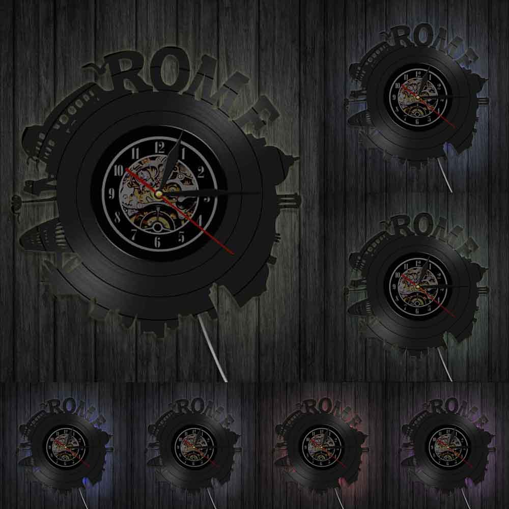 Horloge murale en vinyle 3D, pièce d&#39;art créative, paysage urbain, italie, Rome: With LED