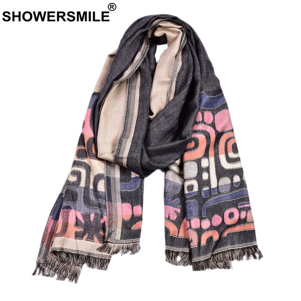SHOWERSMILE Men Scarf Cotton British Style Scarf for Men Geometric Print Long Male Winter Scarves 195cm*65cm