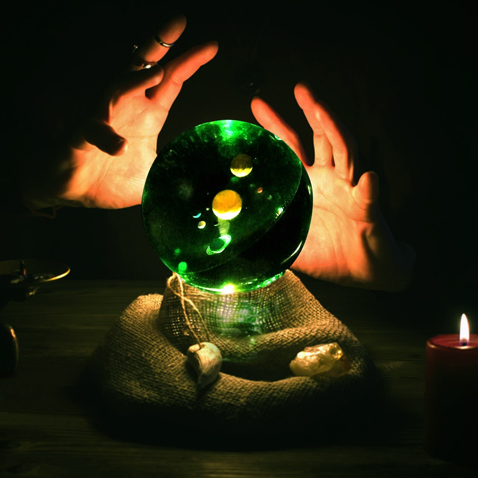 3d Crystal Ball With Solar System Model And Led Lamp Base- Clear 80mm (3.15 In) Home Deco Crystal Craft Sphere Ornament