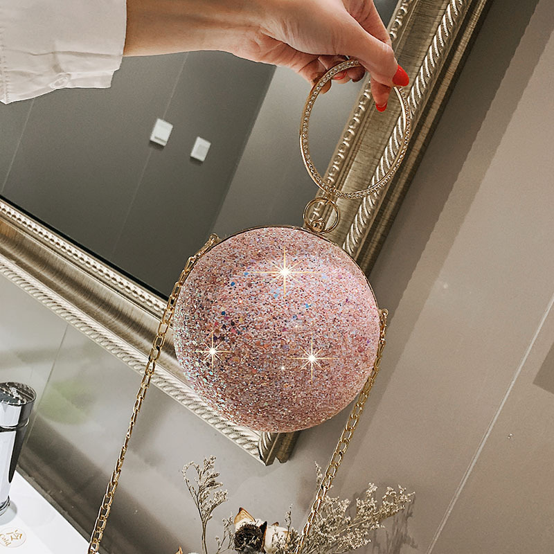 Women Evening Day Clutch Colorful Crystal Diamonds Round Ball Shaped Clutches Lady Handbag Wedding Purse Chain Shoulder Bag