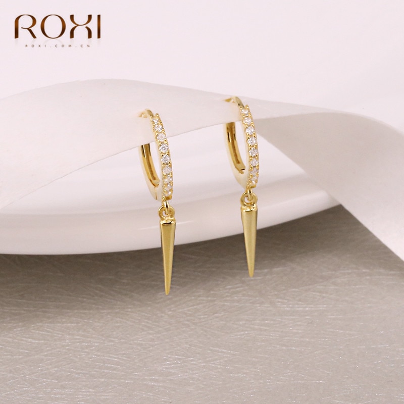 ROXI Punk Rivet Spike Pendant Round Cartilage 925 Sterling Silver Earrings for Women Jewelry Simple Geometric Earrings Brincos