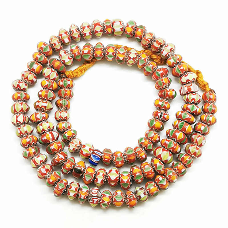 Népal fait à la main Acient verre coloré arc-en-ciel disque perles brin tibétain Lampwork collier de perles TSB0186