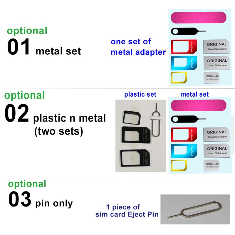 Pctonic metall nano sim-kort adapter standard micro sim-kort passande skärhylsa med fack mata ut nål stift för iphone samsung