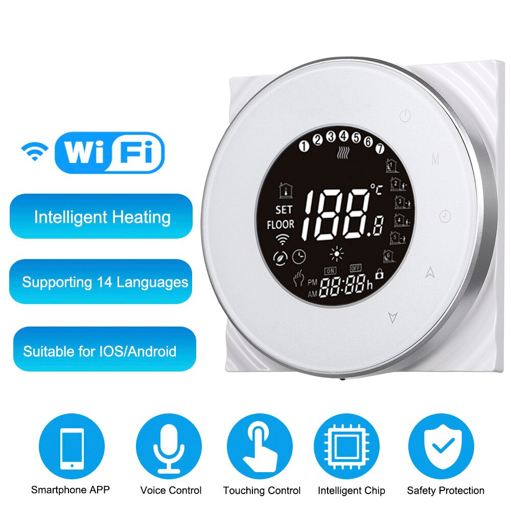 Water Heating Energy Saving Smart Thermostat with Touchscreen LCD Display Weekly Programmable Room Temperature Controller: white  with wifi