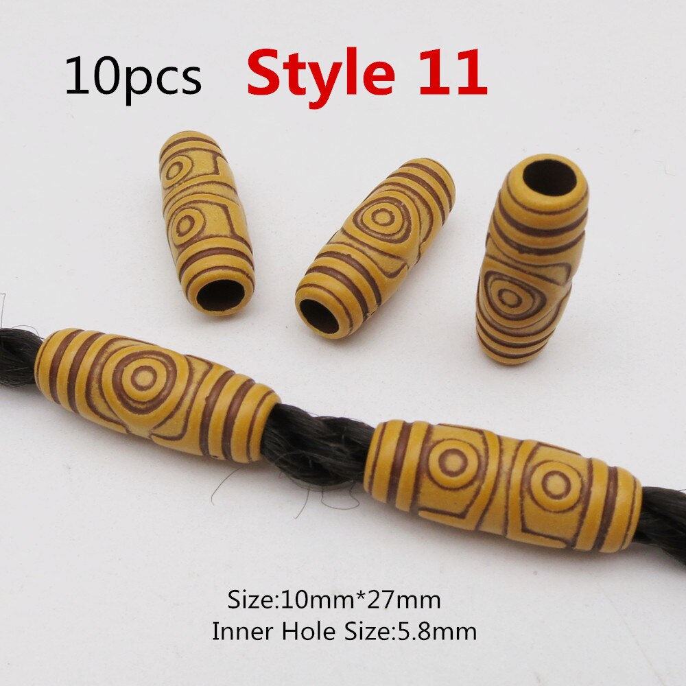 10 st/förpackning träimitation plast virkat hår fläta dread dreadlock pärlor ringar tub för håraccessoarer: 10 st stil 11