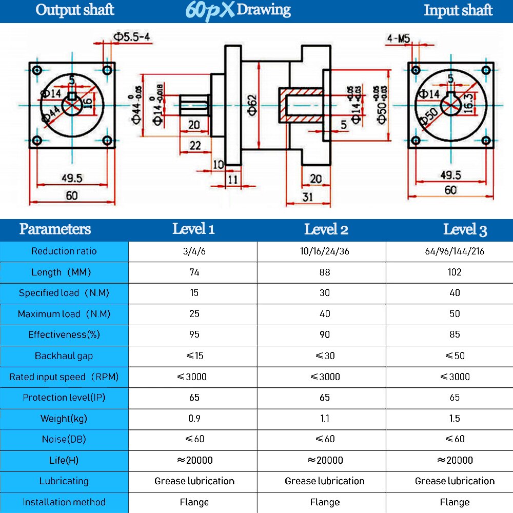 Réducteur planétaire Nema 24, arbre de 14mm, rapport de vitesse 3:1, moteurs pas à pas, boîte de vitesses 60mm, 200W-600W, Servo moteur planétaire Nema 24