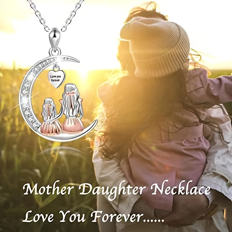 Maman fille lune pendentif collier t'aime pour toujours coeur colliers fête des mères bijoux