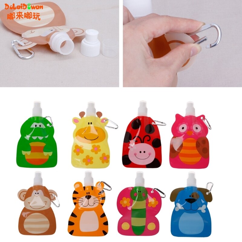 Bol de agua de dibujos animados plegable ecológico de 360ml, Bol de bebida de viaje seguro para niños