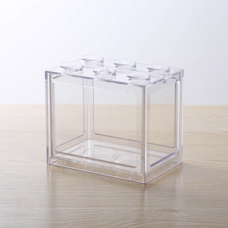 Mini hydroponic seaweed ball box micro cylinder glass flower box pet stack block fish tank plastic reptile cage: Transparent
