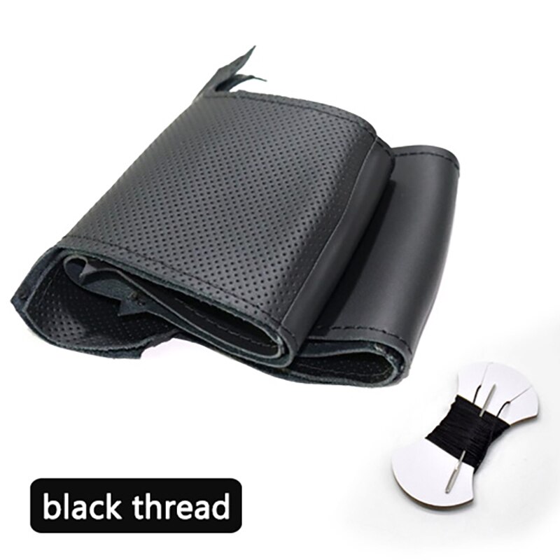 Handsewing Zwarte Kunstmatige Lederen Stuurwiel Covers Voor Citroen C4 C4L: Black thread