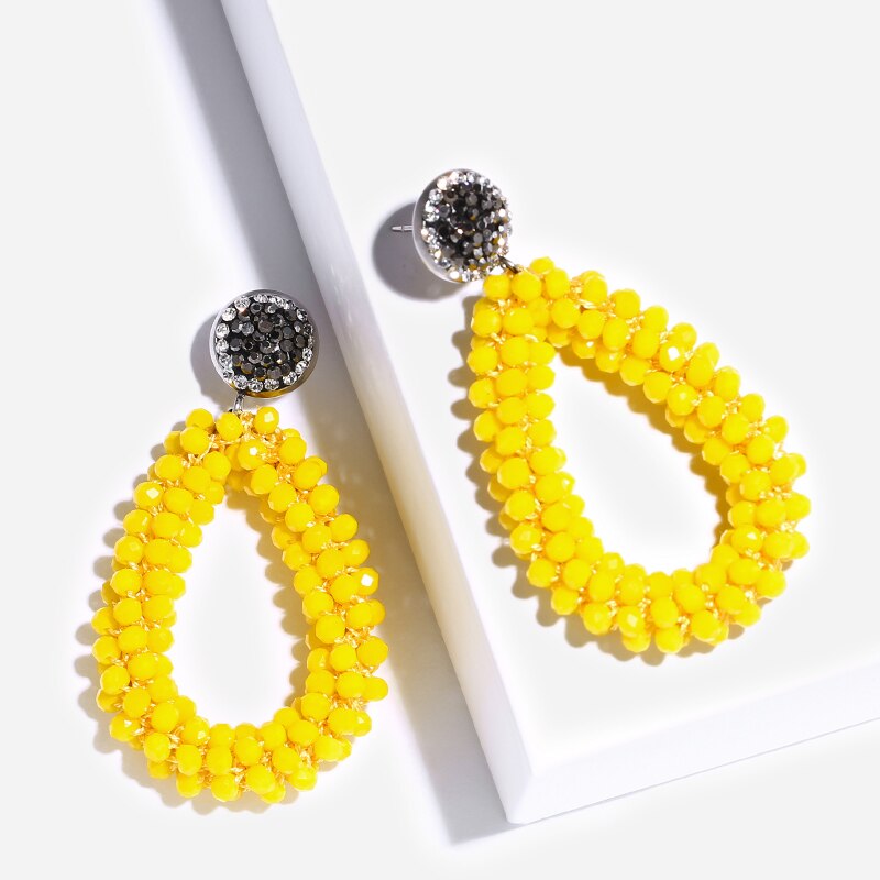 FLOLA Handmade Lott Oorbellen kolczyki dla kobiety małe kolczyki z koralików Oorbellen oświadczenie kryształowe aretes Bohemia ersp45: n30 Yellow