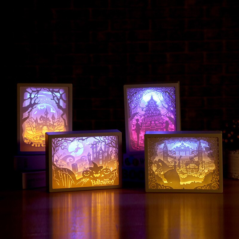 3D Licht LED Papier Carving Licht Kerstverlichting Handgemaakte Papier Baby Gelukkige Verjaardag