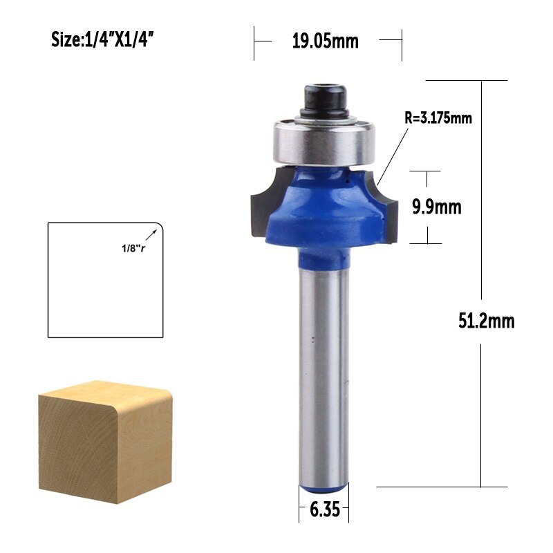Vaaa 1 Pc 1/4 "Schacht Hoek Ronde Over Router Bit Met Lager Frees Voor Hout Houtbewerking Tool Tungsten carbide: 6.35mmX6.35mm