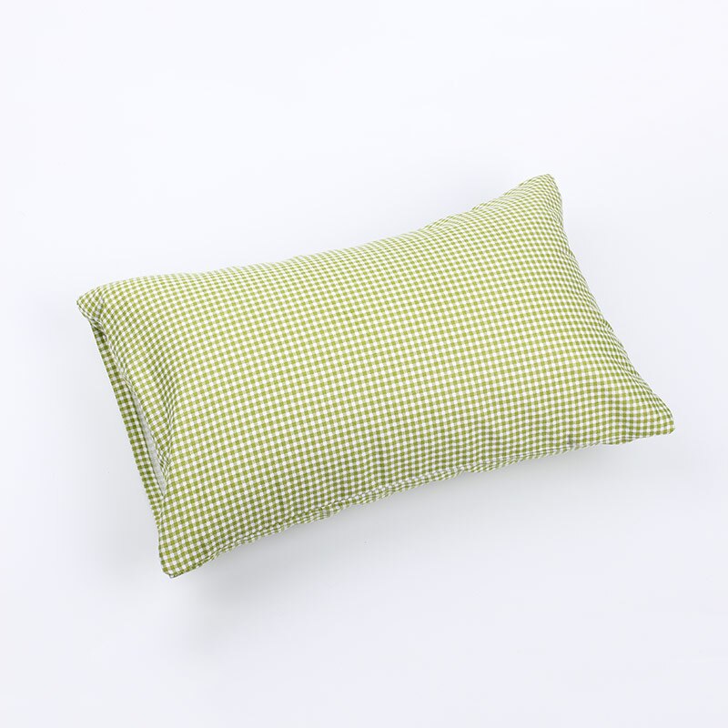 Petit oreiller avec taie d'oreiller doux et noyau complet, pour adulte, repose-sieste, petit oreiller de sommeil, envoyer un sac de rangement en: green plaid(cotton)