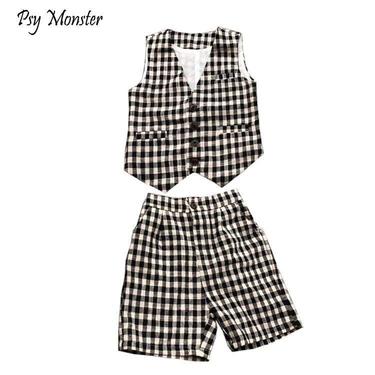 Ensemble de Costume formel à carreaux pour enfants, Costume de spectacle de fête pour garçons, Blazer et short, 2 pièces, été, automne