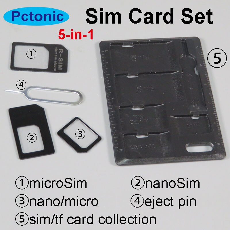 PCTONIC 5-in-1 Nano Sim Card Adapter standaard micro sim-kaart herstellen tf kaart collectie Lade Eject naald Pin voor iphone