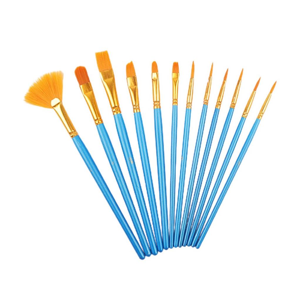 12Pcs/set Nylon Artist Paint Brush Watercolor Acrylic Wooden Handle Painting Brushes Art Supplies Stationery
