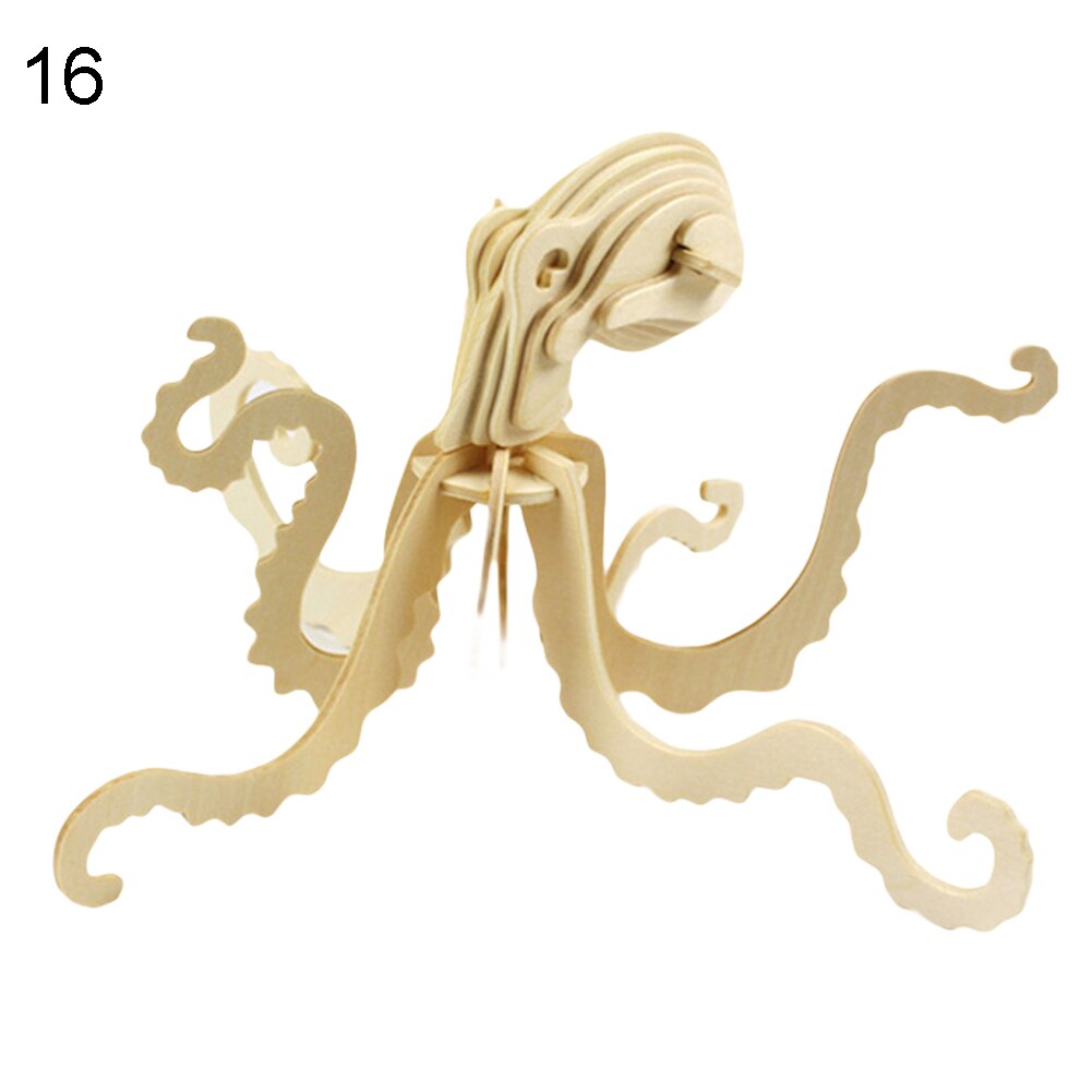 3D Wooden Blank Puzzles DIY Animal Model Crafts Kits Education Kids Toy: Octopus