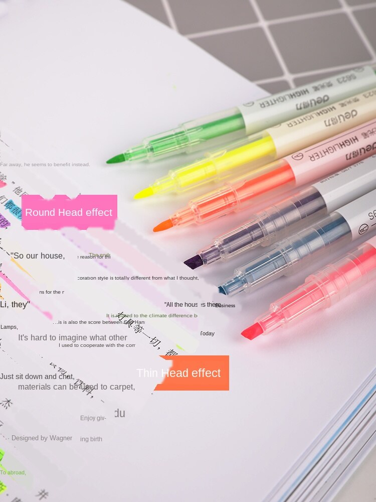 Markeerstift fluorescerende stift dubbelzijdige kleurstift snoepkleurige notities zaklamp penselen 6- pack