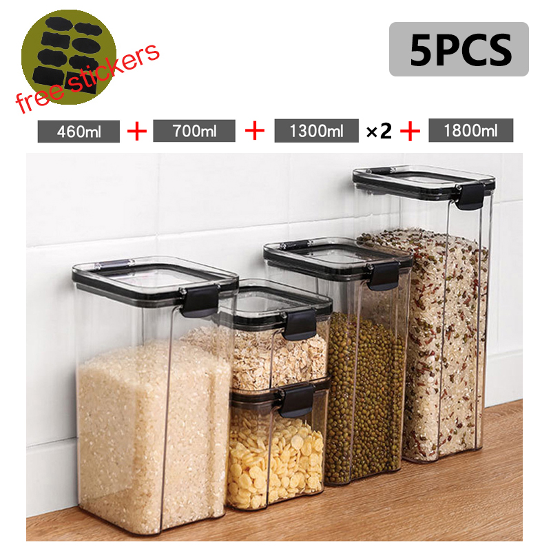 Stackable Kitchen Sealed Jar, Plastic Food Storage Box, Multigrain Tank Bottle, Dried Fruit Tea Containers, 460-1800ml Sets: MULTI
