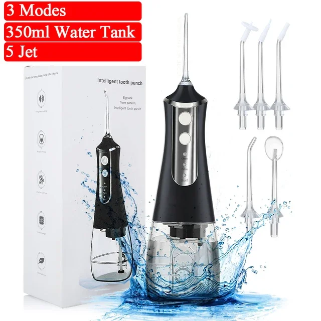 ZaiXiao 5 Modi Munddusche USB Aufladbare Tragbare Zahn Wasser Flosser Jet 350 ml Irrigator Zahn Zähne Cleane: Rosa