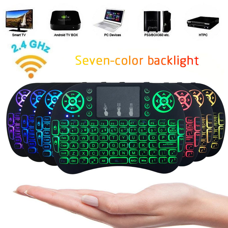 7 color backlit i8 Mini Wireless Keyboard 2.4ghz Spanish 3 colour Air Mouse with Touchpad Remote Control Android TV Box