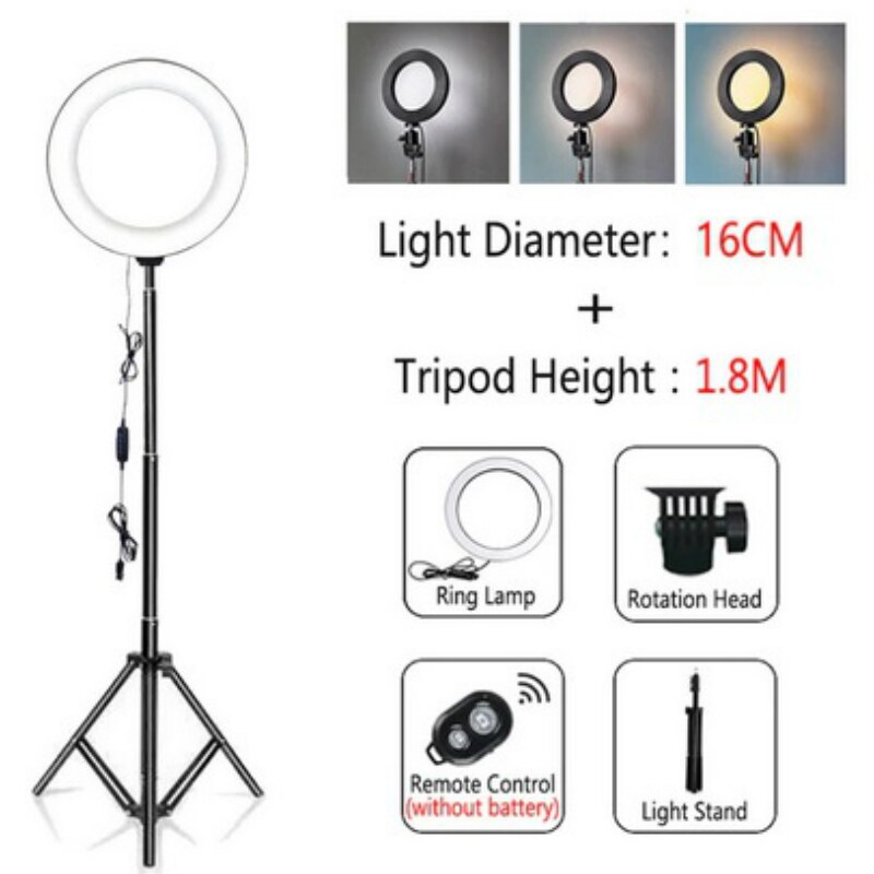 LED Selfie Ring Light Dimmable LED Ring Lamp Photo Video Camera Phone Light ringlight For Live Fill Light: 16CM-TH1.8