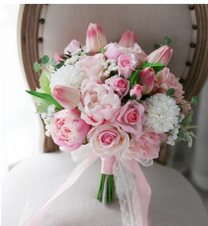 SexeMara Roze tulpen en roze pioenen kunstmatige Bruidsmeisje Bruidsboeketten Bruiloft bloem