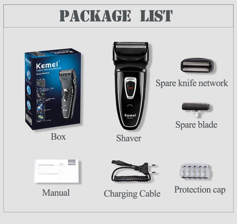 Máquina de afeitar eléctrica recargable Kemei, máquina de afeitar electrónica recíproca, cortadora rotativa de pelo, para el cuidado de la cara afeitadora, cortadora de pelo 40D: with box