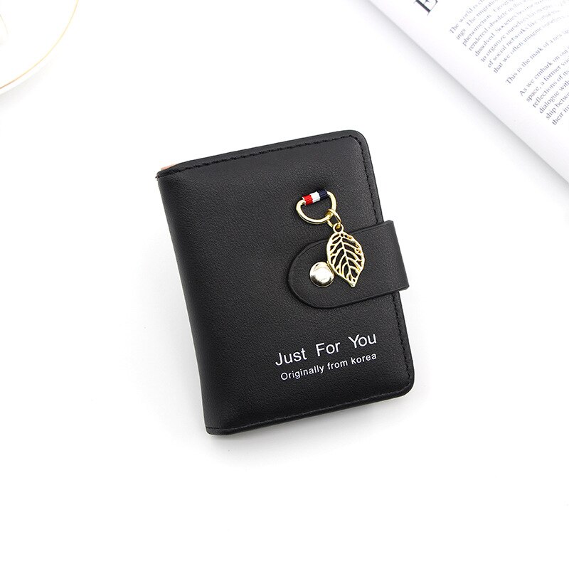 2022 Women Card Wallet Leather Mini Cute Credit Card Holder Coin Purse Multi-function Card Case For Girls: black