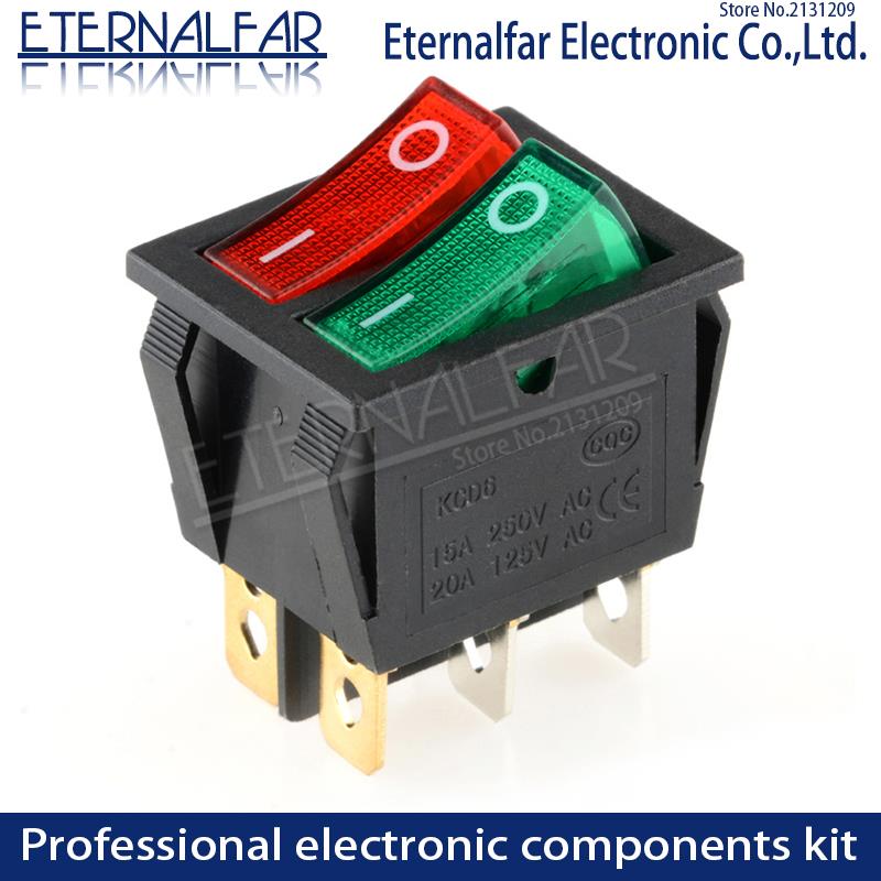 KCD6 16A 250V AC Rocker Schalter Stiefel Schalter 6Stifte Mit Lampe AUF-aus rot sterben Elektrische Grill grün Elektrische Heizung Doppel Schiff Typ