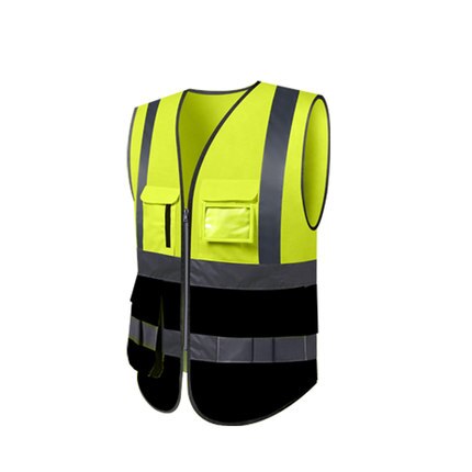 High visibility reflective safety vest work reflective vest multi pockets workwear safety waistcoat men safety vest: Black / L