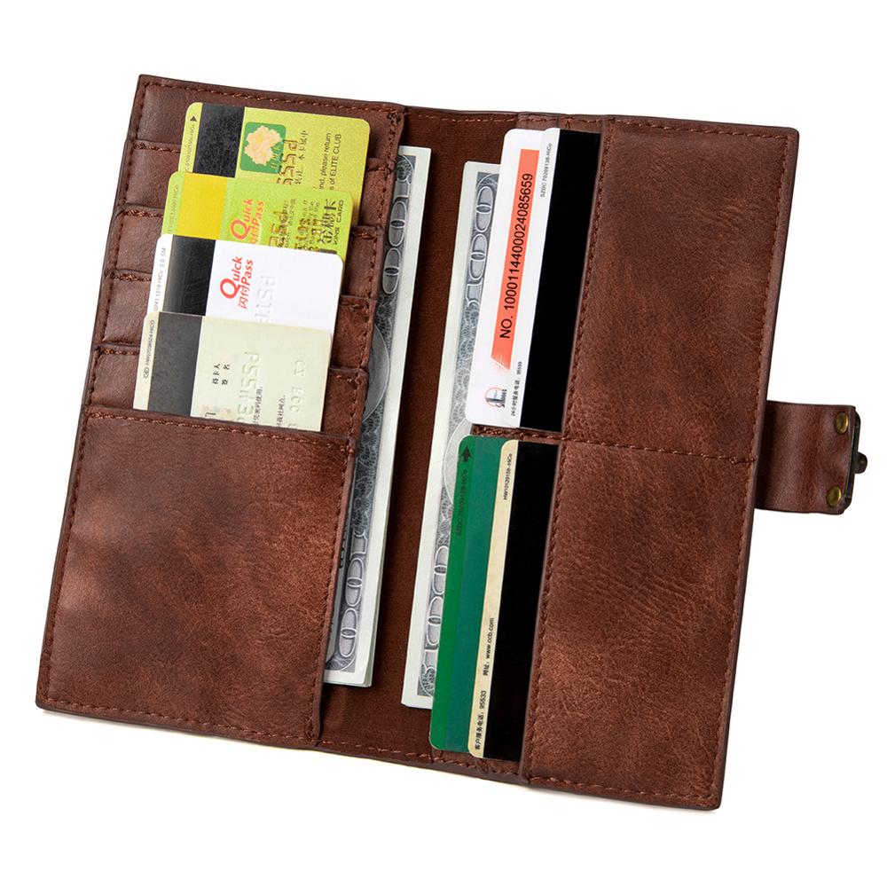 Steampunk dames portemonnee met lange print, versnellingen, leren dames portemonnee met gesp en klinknagel, portemonnee met europese kaarthouder, tas voor mobiele telefoon